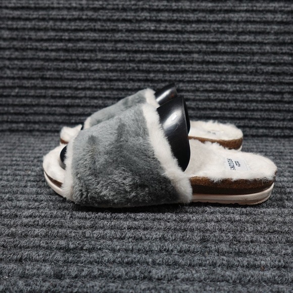 Earth Origins Slipper Womens 6 Olli Frost Grey Faux Fur Slide Soft Comfort Fluff - Picture 3 of 14